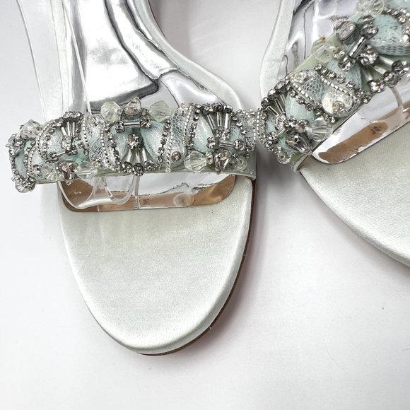 Badgley Mischka Size 8.5 Light Pastel Blue Green Satin Dress Sandals Heels Shoes - Picture 5 of 15